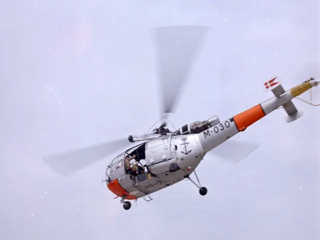 Royal Danish Navy Aérospatiale Alouette III in flight at Ypenburg air base, the Netherlands, 1970.