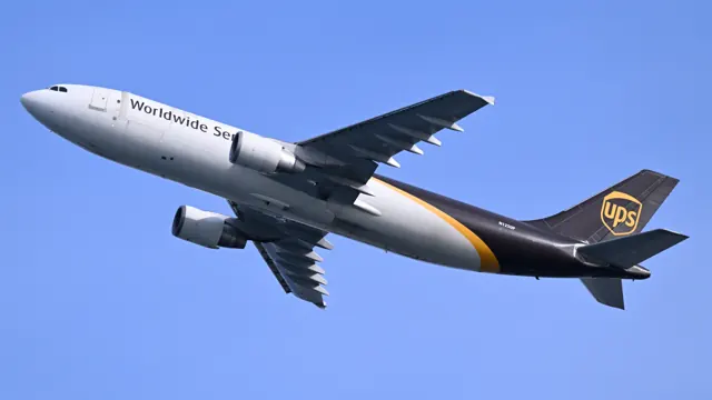UPS Airbus A300-600RF N125UP after departing Runway 27 Boston Feb 2025 2.