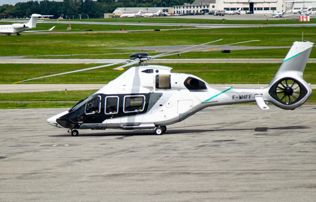 Airbus H160 F-WHFF taxiing at Westchester County Airport during the September 2023 demonstration.