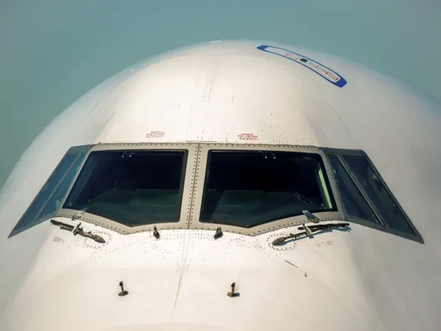 Boeing 747 Jumbo front cockpit windows.