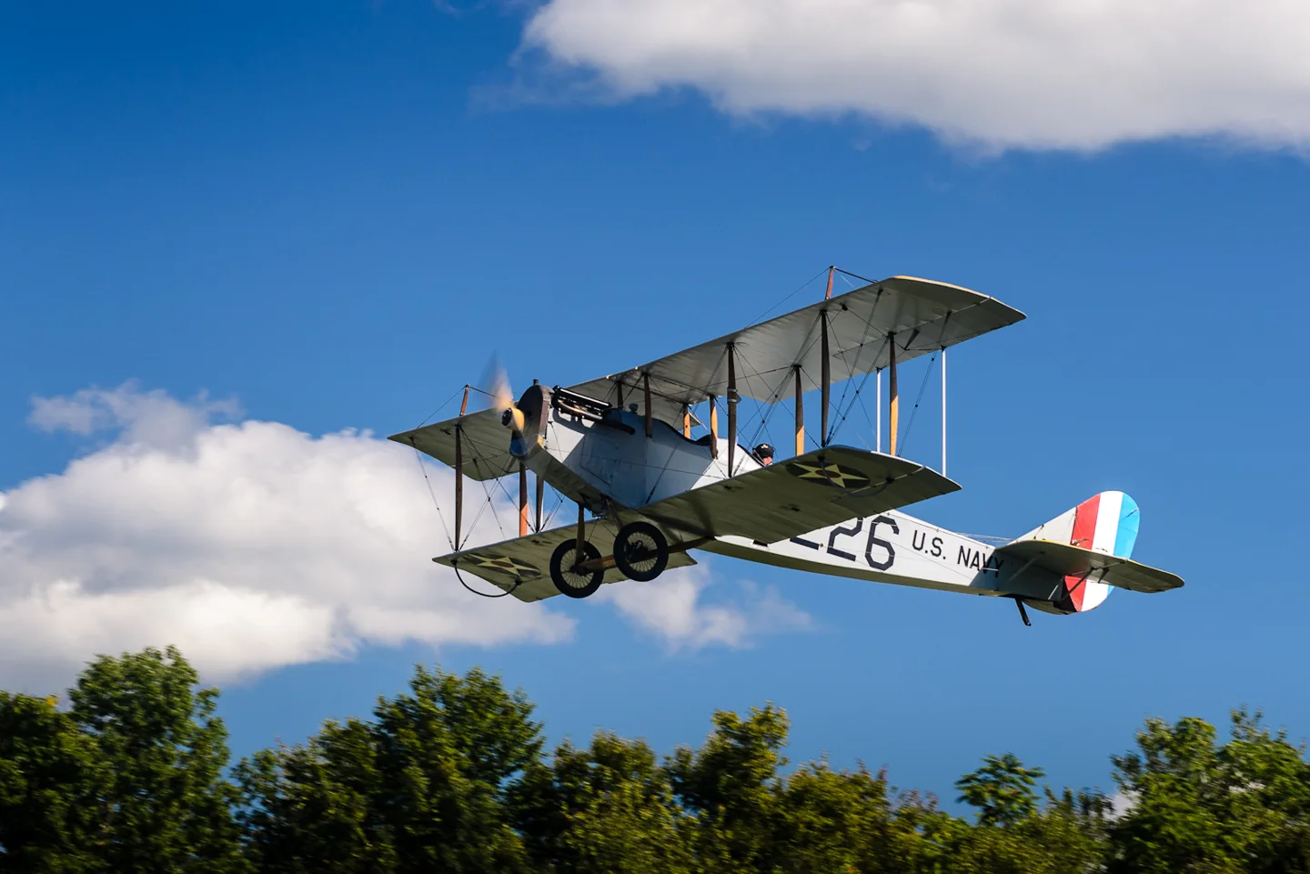 Curtiss JN-4H in flight at Old Rhinebeck Aerodrome, September 2012.