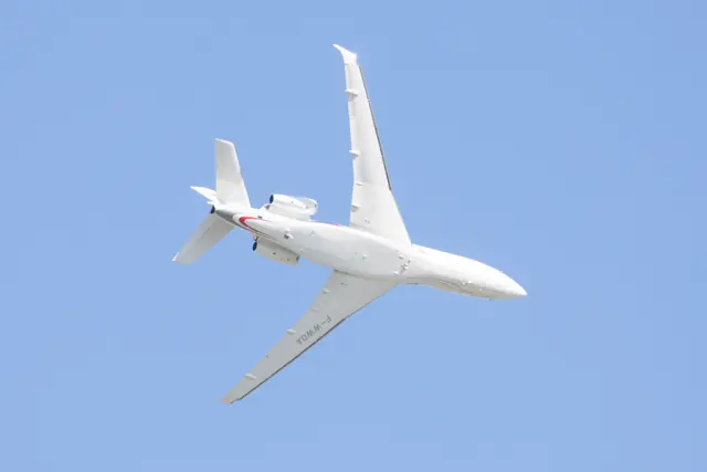 Dassault Falcon 8X flying at the 2019 Paris Air Show.