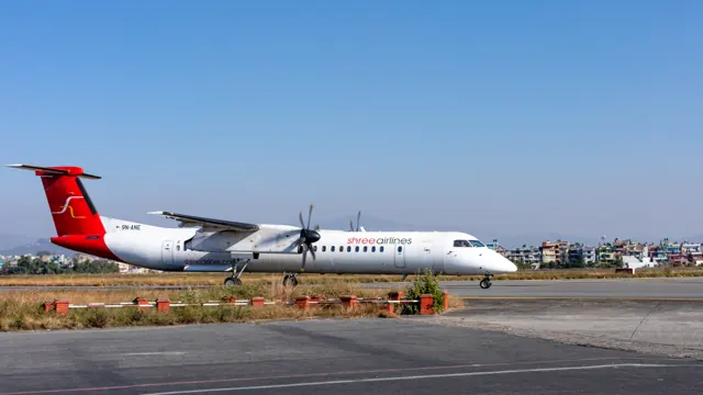 Shree Airlines De Havilland Canada Dash 8-400 aircraft - (9N-ANE) Taking off from Tribhuvan International Airport (TIA)-070A2297.