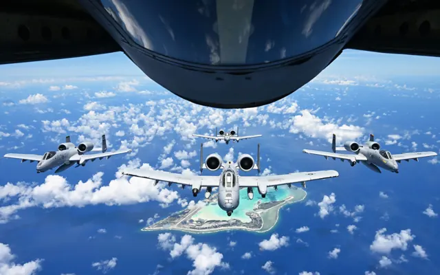 US Air Force A-10 Thunderbolt II formation flight over Wake Island - June 2025.