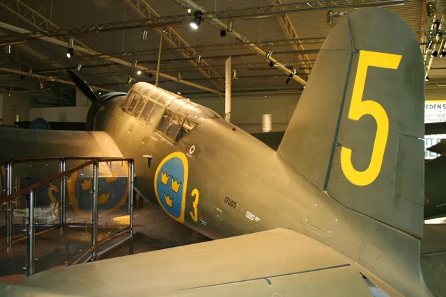 Tail of preserved Saab S 17BL 17005 at the Swedish Air Force Museum.