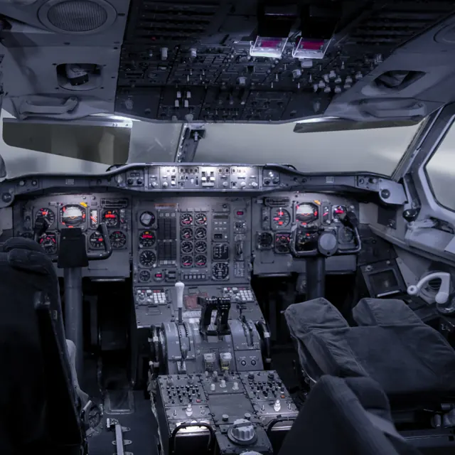 The initial A300 flight deck with analog flight instruments and a flight engineer station (not shown)