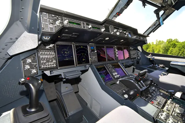 Cockpit with side-stick and glass cockpit avionics