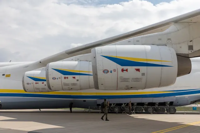Three of six Ivchenko Progress D-18T turbofan engines on the An-225