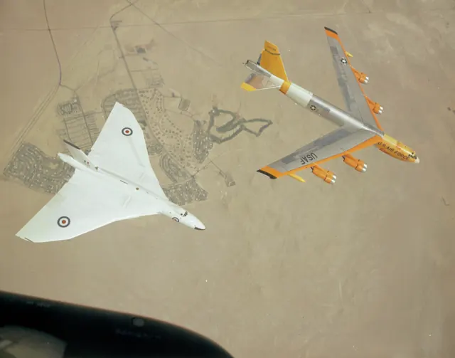 Avro Vulcan and B-52 over Edwards Air Force Base during Skybolt project