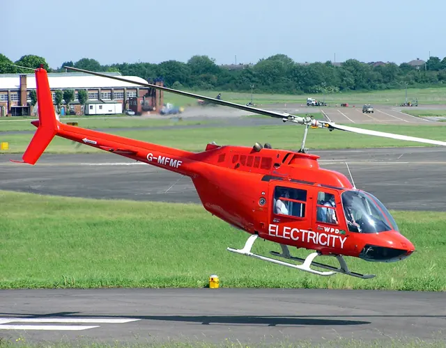 Bell 206B Jet Ranger III at Filton Airfield , Bristol, England. Used for electricity pylon patrols.