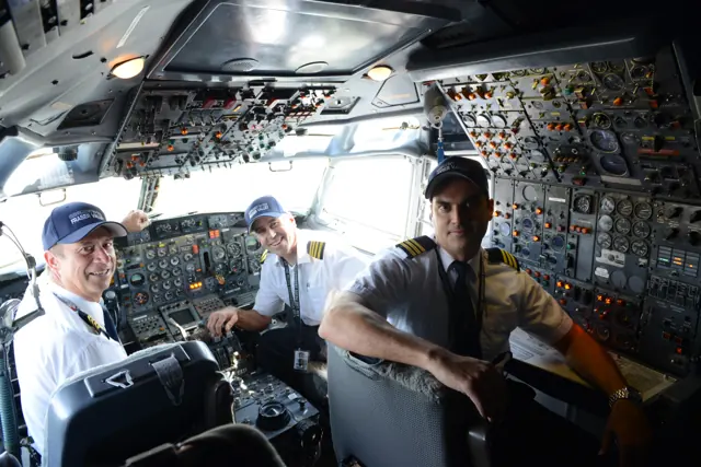 University of the Fraser Valley Aviation department Boeing 727, showing the three-crew cockpit (2015)