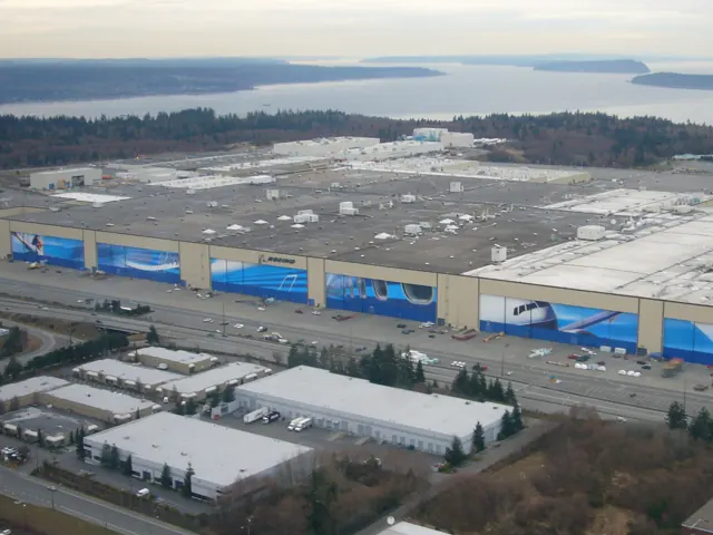 The Boeing Everett Factory was expanded with two new final assembly lines to accommodate 777 production.