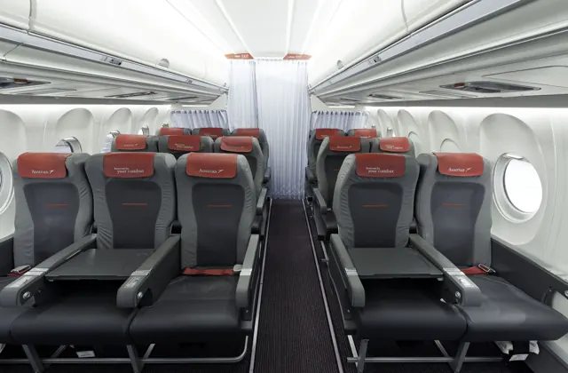 The five-abreast cabin seating, used by Austrian Airlines