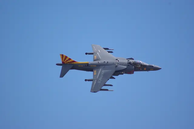 A dorsal view of AV-8B II Plus at MCAS Cherry Point Airshow, 2026