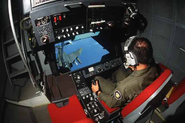 The KC-10's refueling boom operator is seated rather than prone