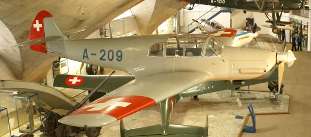 The Bf 108 as used by the Swiss Air Force during World War II. Aviation Museum / Flieger-Flab-Museum in Dübendorf, Switzerland.