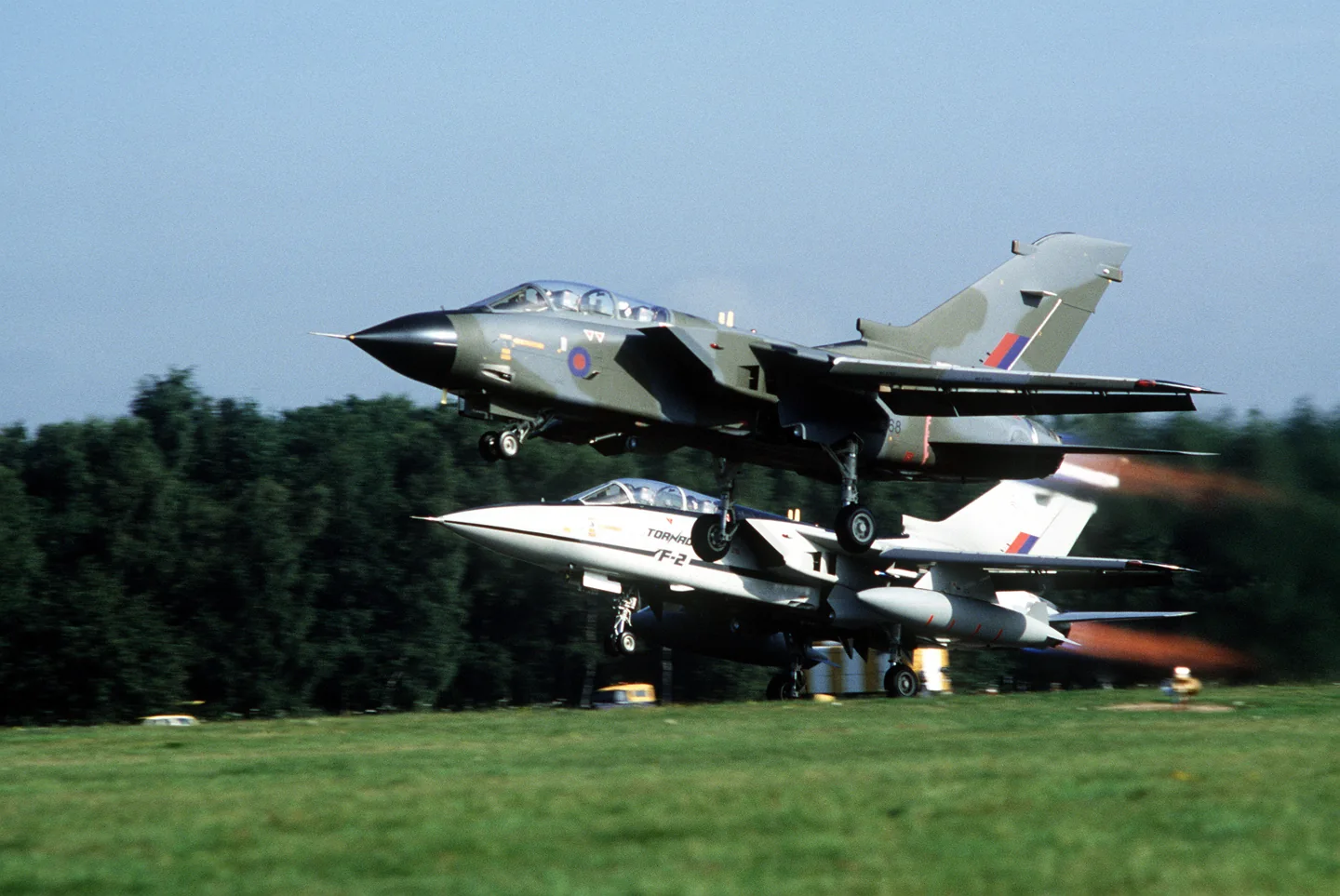 Formation take-off of an RAF Tornado GR.1 and a Tornado F.2 prototype in September 1982