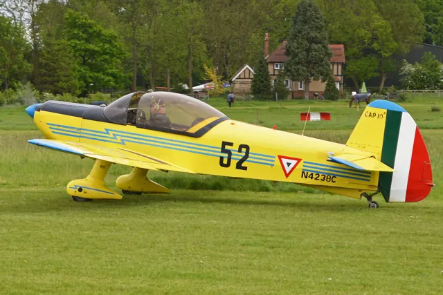 Mudry CAP-10B (N4238C) at the Old Warden Aerodrome . This aircraft initially operated with the Mexican Air Force with the registration number EPC-52, is currently operated by a private owner
