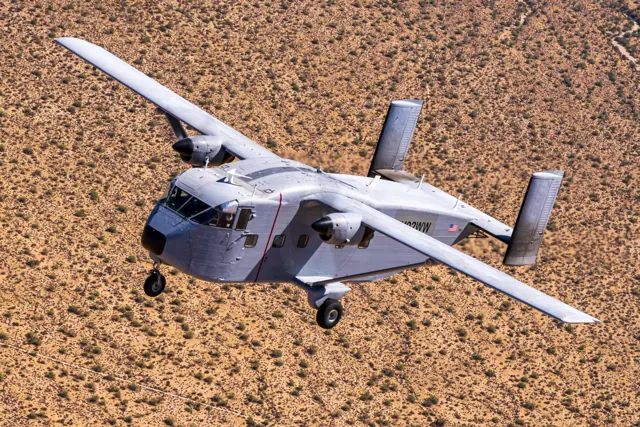 N192WW, a Skyvan operated as an air-to-air camera platform, over Arizona in 2023