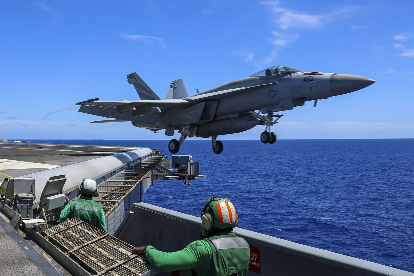 F/A-18E Super Hornet launching from USS Abraham Lincoln, May 2022.